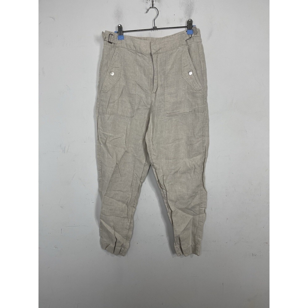 Athleta Womens Pants 8 Beige Linen‎ Washable Summer Beachy Voyager Straight